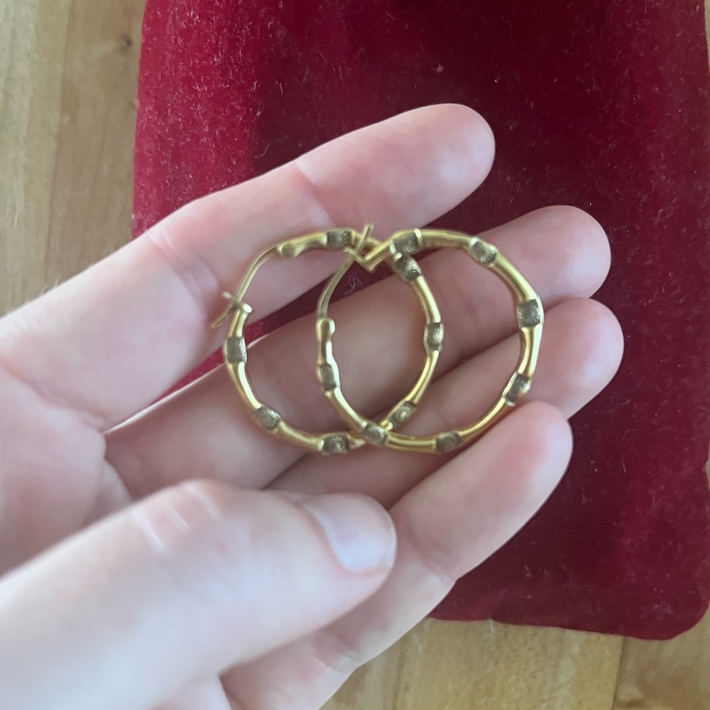 Daisy London Embossed Flower Gold Plated Hoops - Picture 2 of 3
